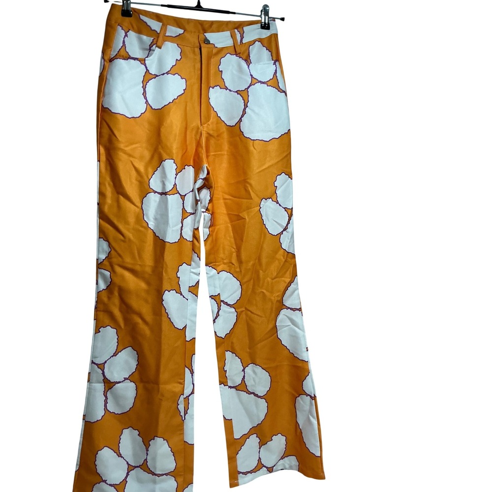 Orange White Paw Print Game Day Pants Clemson Spirit Wear Size Medium